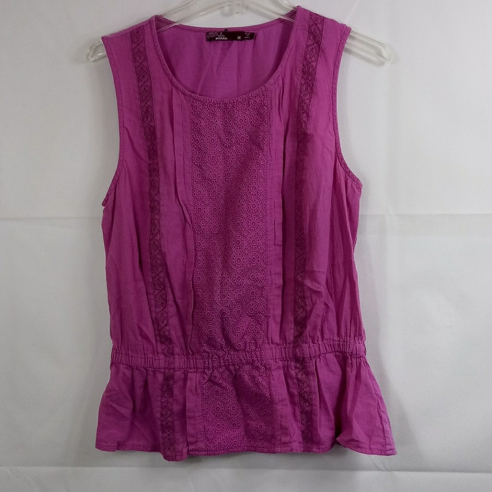 Sleeveless Eyelet Peplum Top - Fuchsia
